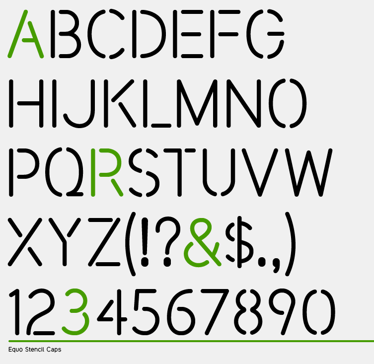 This is an uppercase stencil font made as an additional cut of the Equo type